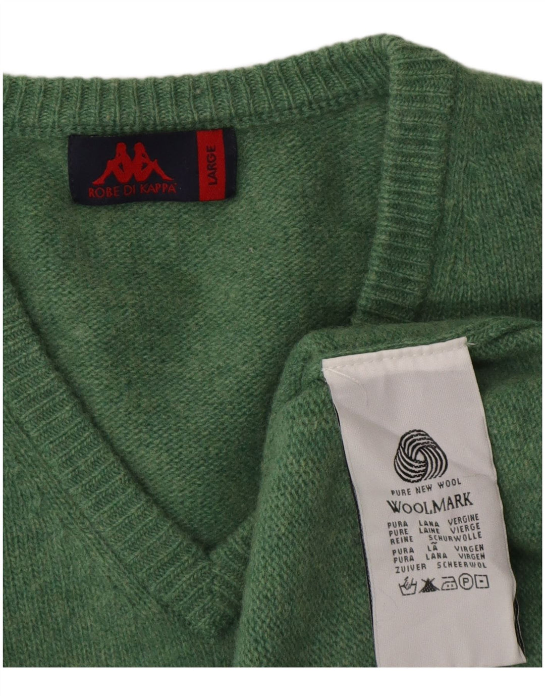 Maglione Kappa Uomo Scollo a V Grande Verde Lana Vergine