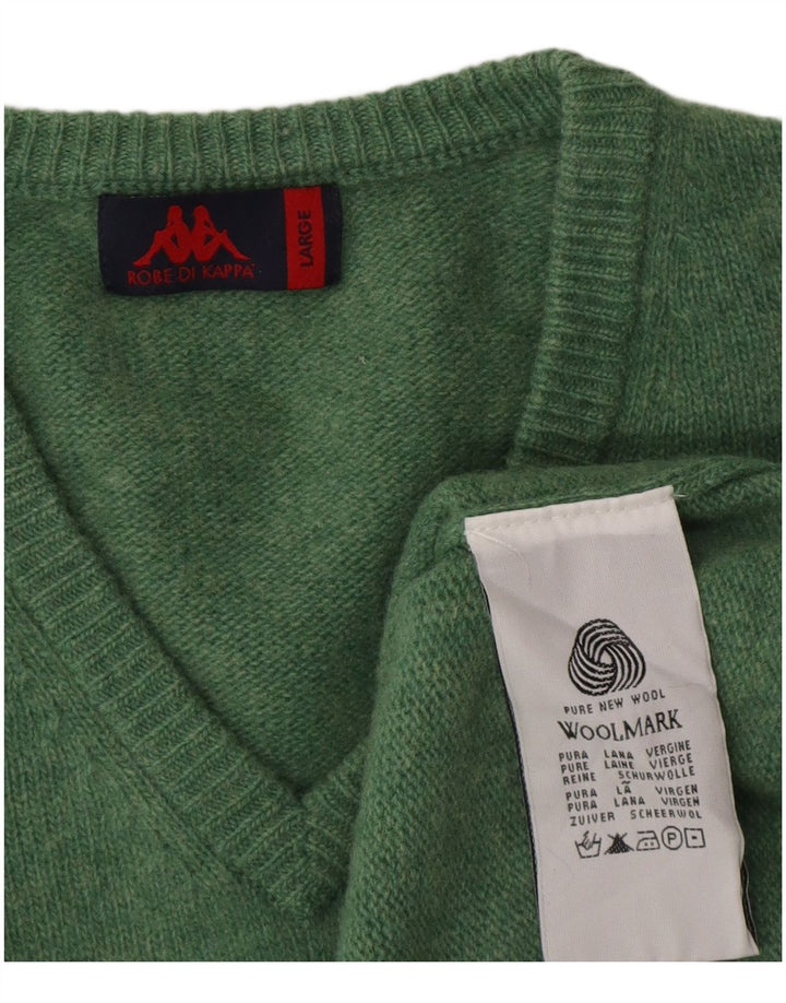 Maglione Kappa Uomo Scollo a V Grande Verde Lana Vergine