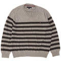 Tommy Hilfiger Uomo Maglione con scollo a V Maglione in cotone a righe grigio medio