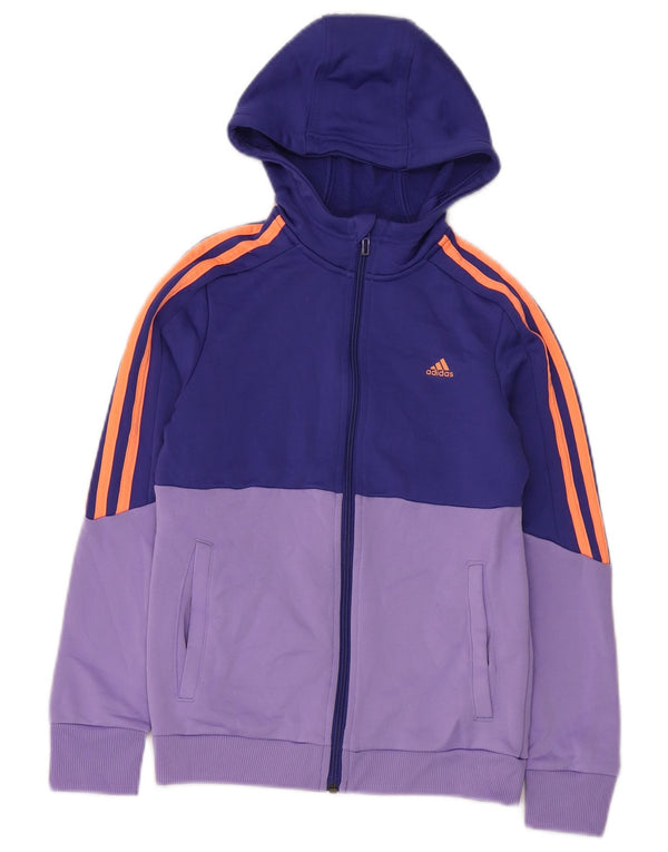 Felpa con cappuccio e zip per ragazze Adidas 11-12 anni in poliestere color block blu
