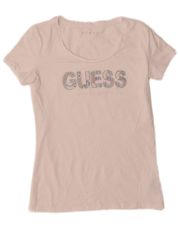 Guess T-shirt grafica da donna Top UK 8 Small Cotone bianco