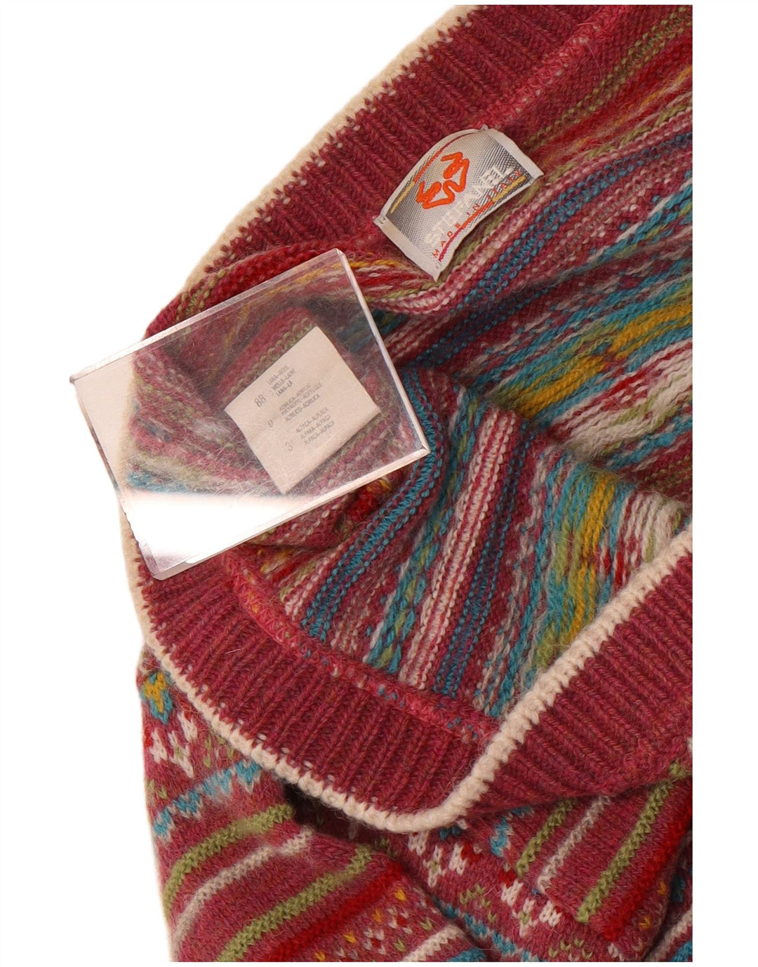 Maglione cardigan da donna Stefanel UK 14 lana Fair Isle rossa media
