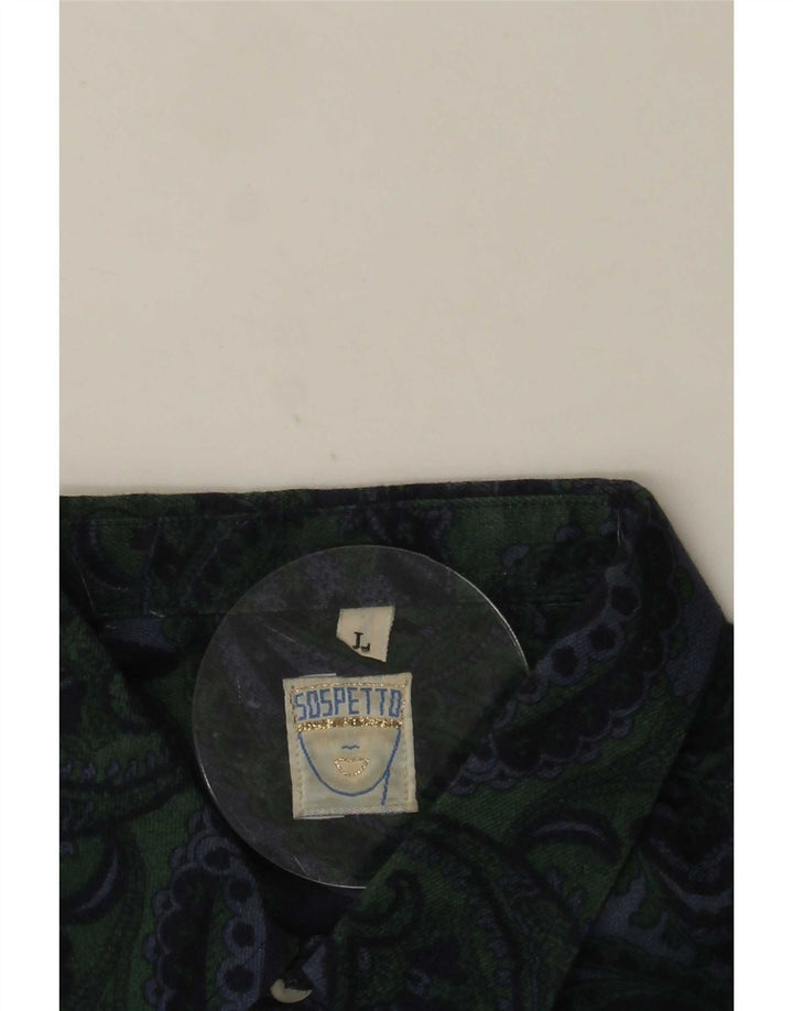 Camicia da uomo vintage grande motivo cachemire verde