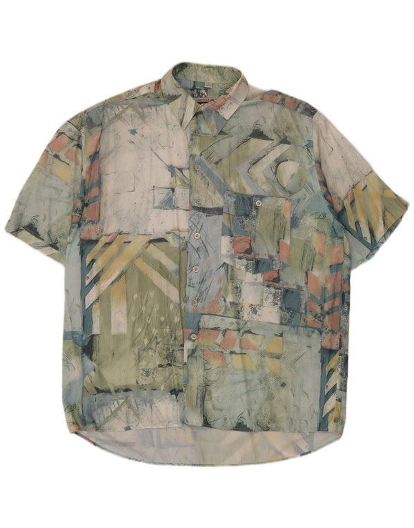 Camicia vintage da uomo a maniche corte taglia 41/42 grande viscosa geometrica verde