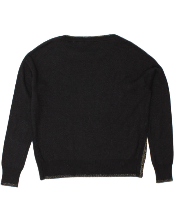 LIU JO Womens Crop Boat Neck Jumper Sweater UK 12 Medium Black Flecked