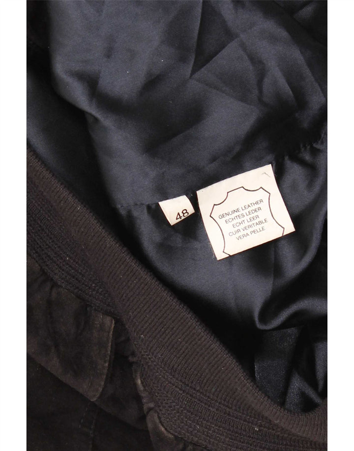 Giubbotto bomber vintage in pelle scamosciata da uomo IT 48 in pelle nera media