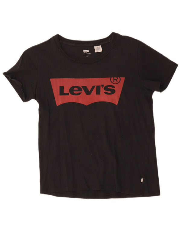 T-shirt grafica da donna Levi's Top UK 6 XS cotone nero