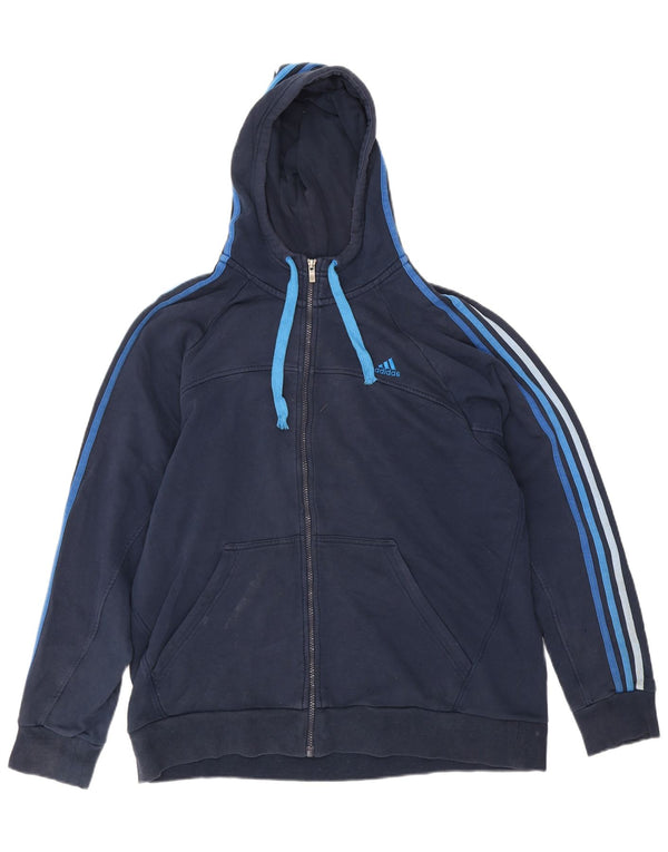 Felpa con cappuccio e zip Adidas da uomo XL in cotone blu navy