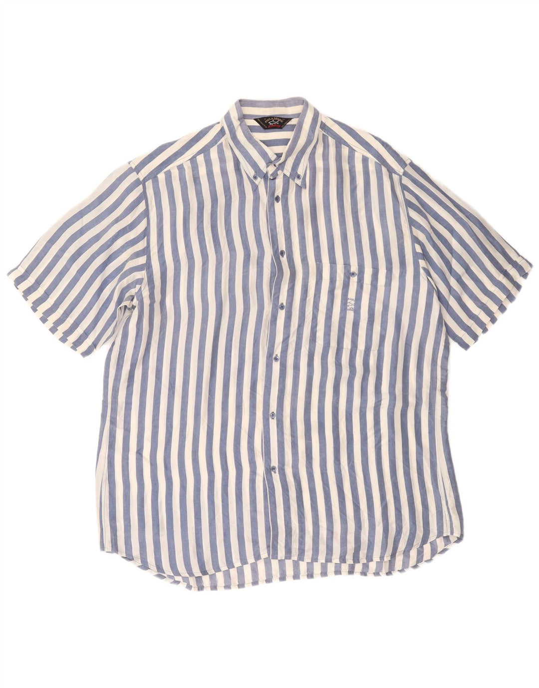 PAUL & SHARK Camicia a maniche corte da yachting da uomo XL in seta a righe blu