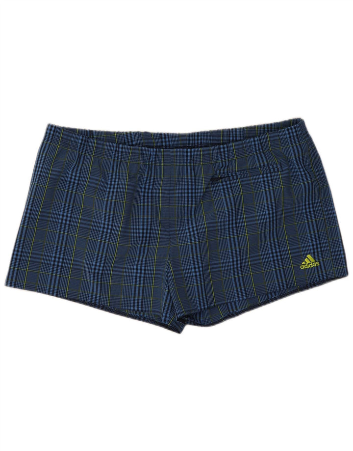 Pantaloncini da bagno da uomo Adidas XL blu navy a quadri in poliestere