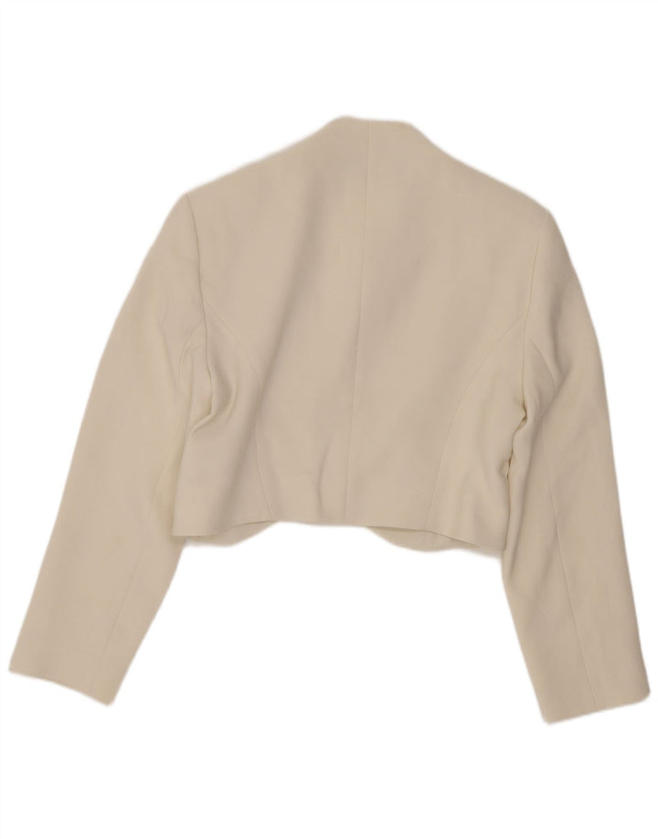 Giacca Bolero aperta da donna Karen Millen UK 10 piccola acetato bianco