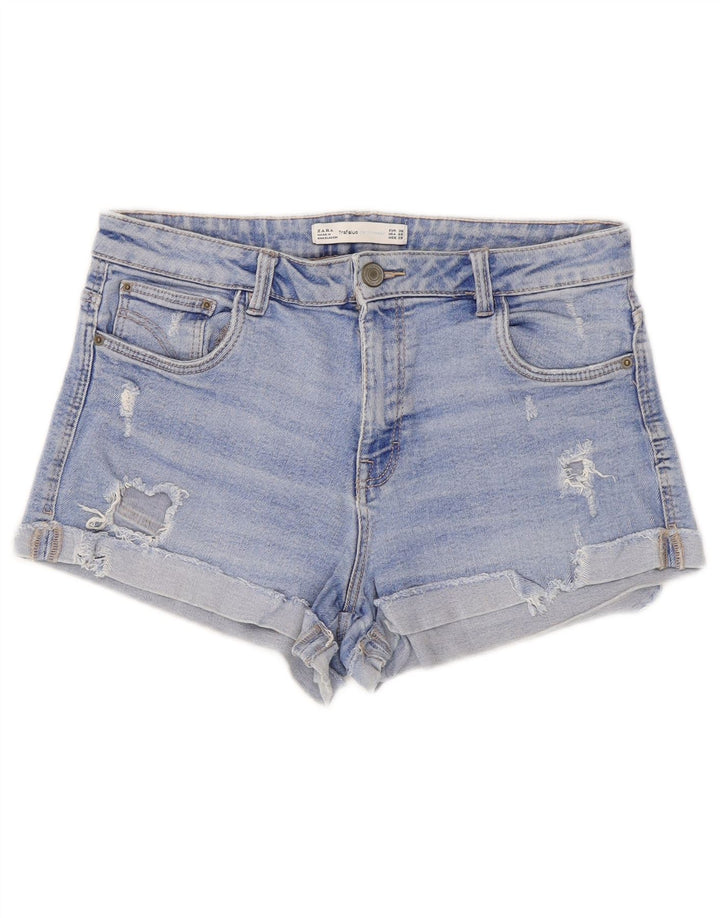 Pantaloncini in denim invecchiato Trafaluc da donna Zara EU 38 piccoli W28 blu