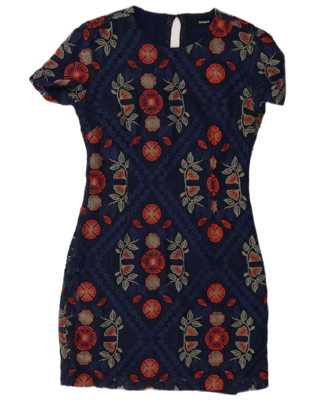 Abito aderente in pizzo da donna Desigual EU 38 Poliestere floreale medio blu navy