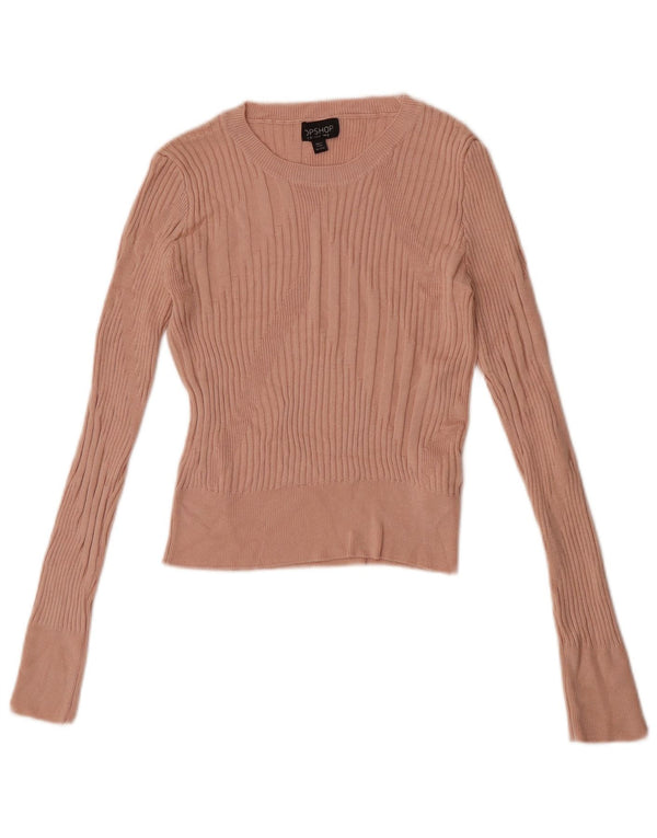 Topshop Donna Crop Top Manica Lunga UK 6 XS Rosa Viscosa