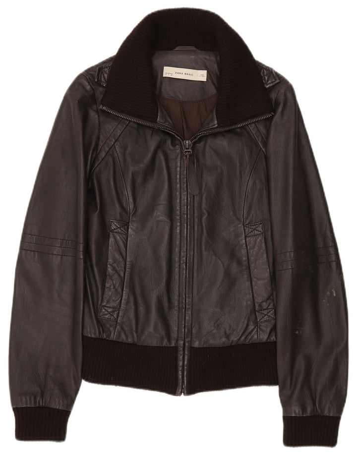 Giacca in pelle da donna Zara UK 10 piccola in pelle marrone