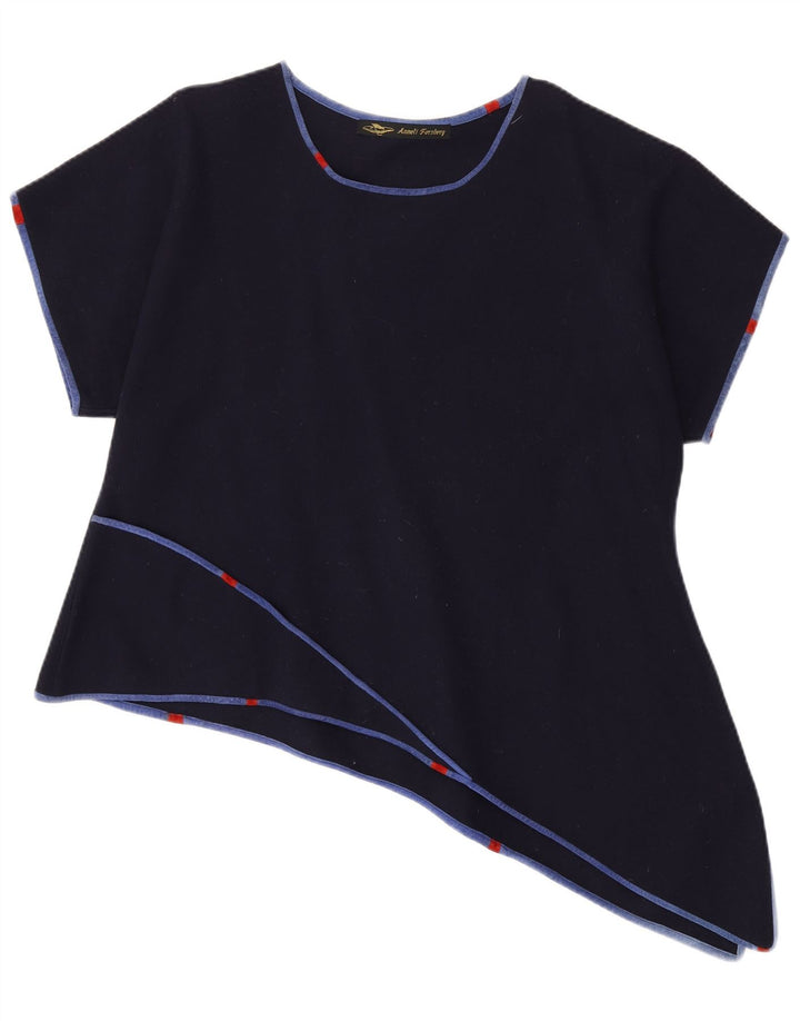 Top asimmetrico da donna vintage UK 18 XL blu navy