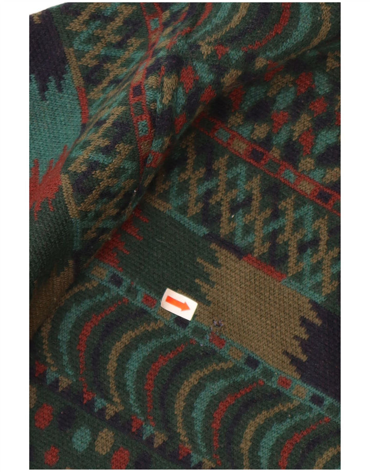 Maglione maglione girocollo da uomo VINTAGE IT 54 XL lana Fair Isle verde