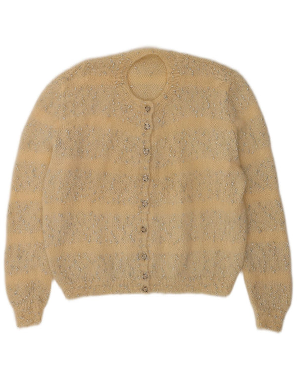 Maglione cardigan da donna vintage UK 16 grandi strisce gialle