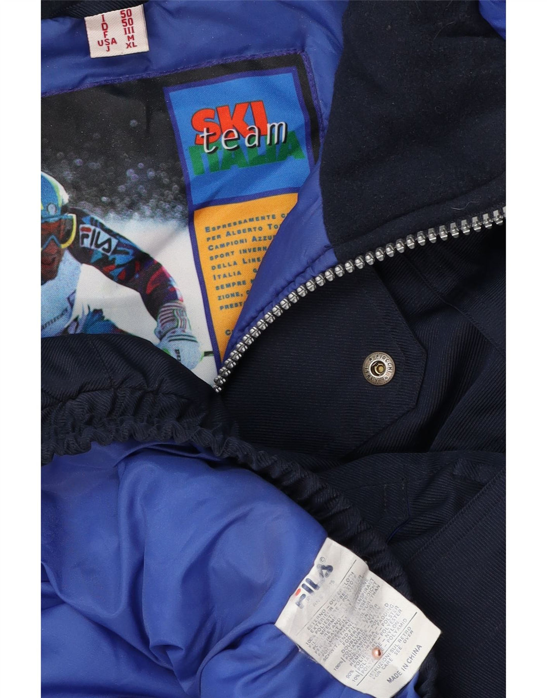 Giacca da sci da uomo con cappuccio vestibilità ampia FILA IT 50 Medium Navy Blue Colourblock