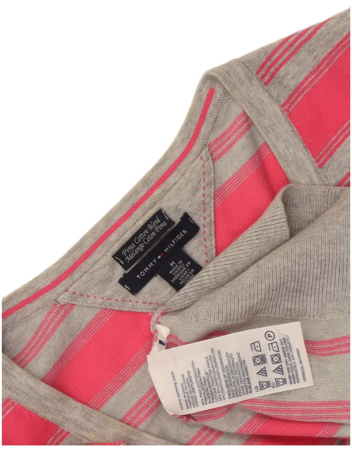 TOMMY HILFIGER Maglione da donna con scollo a V UK 12 a righe rosa medio