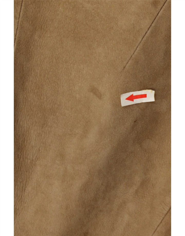 Giacca vintage in pelle scamosciata da donna UK 10 piccola Beige