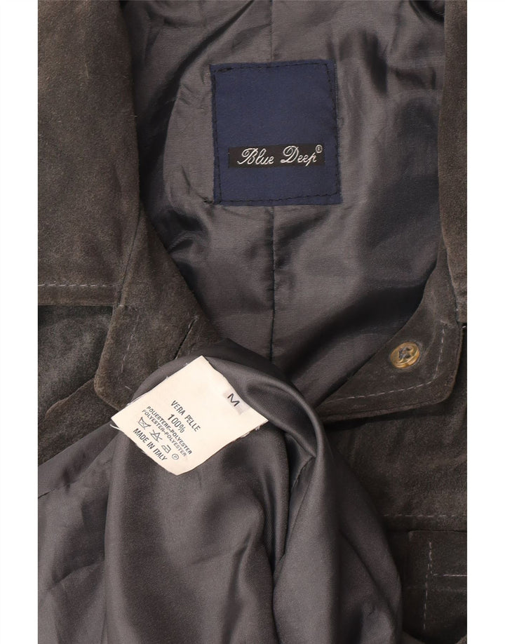 Giacca vintage in pelle scamosciata da donna UK 14 in pelle grigio medio