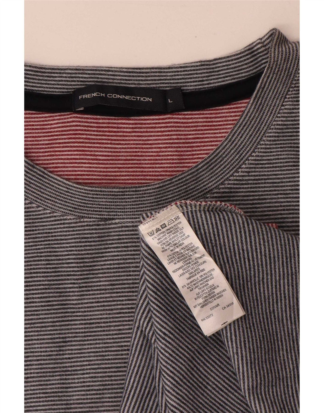 French Connection Top da uomo a maniche lunghe in cotone gessato grigio grande