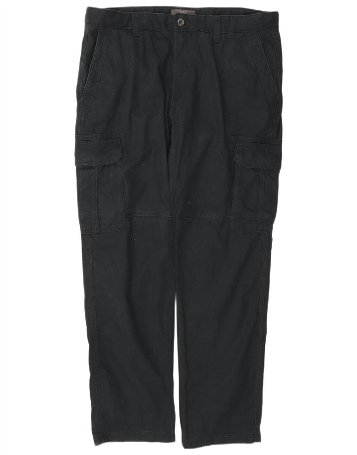 Pantaloni cargo dritti da uomo Marks & Spencer W38 L31 cotone nero