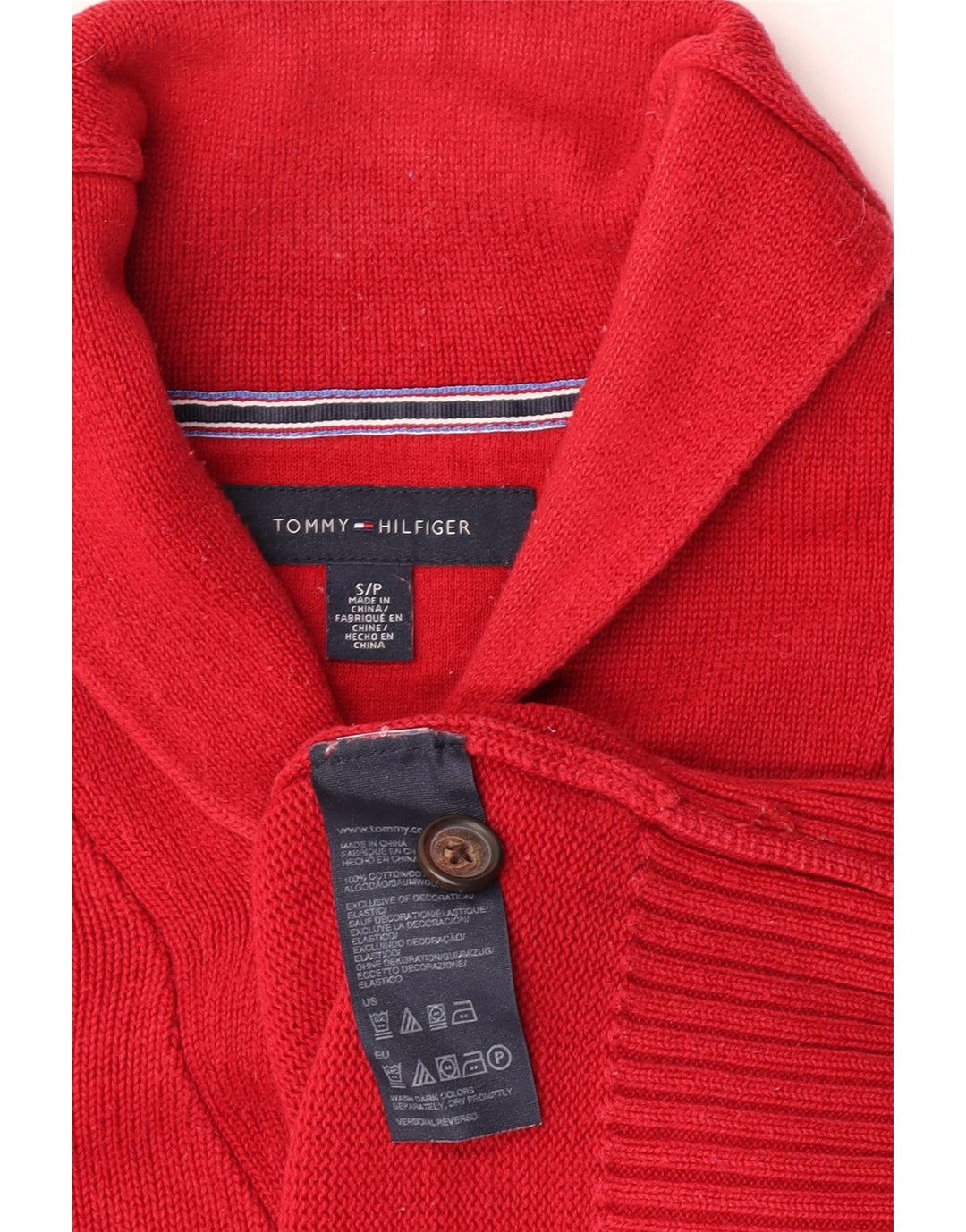 Maglione maglione da uomo con collo a scialle Tommy Hilfiger piccolo cotone rosso