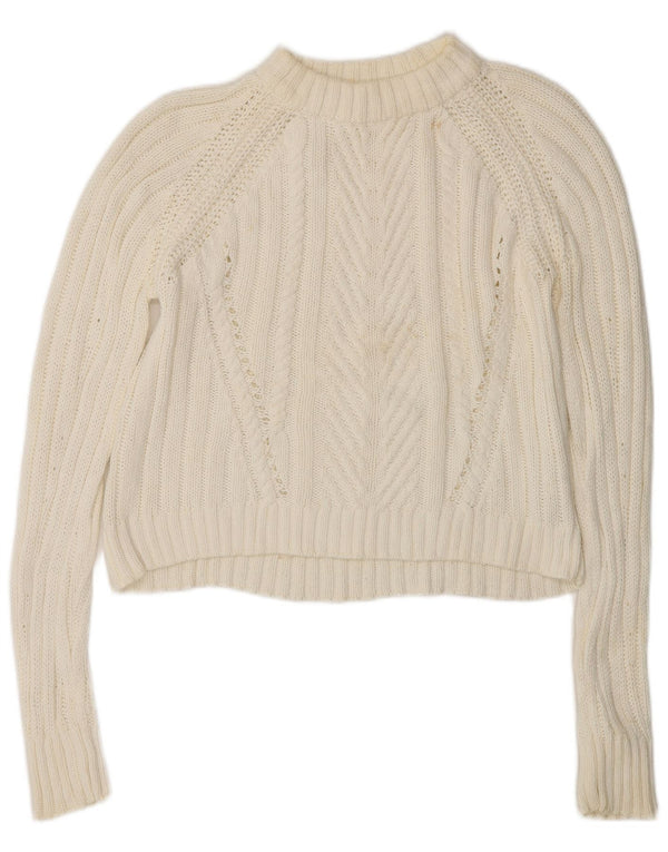Zara Donna Maglione Corto Oversize con Collo Dolcevita UK 10 Piccolo Bianco