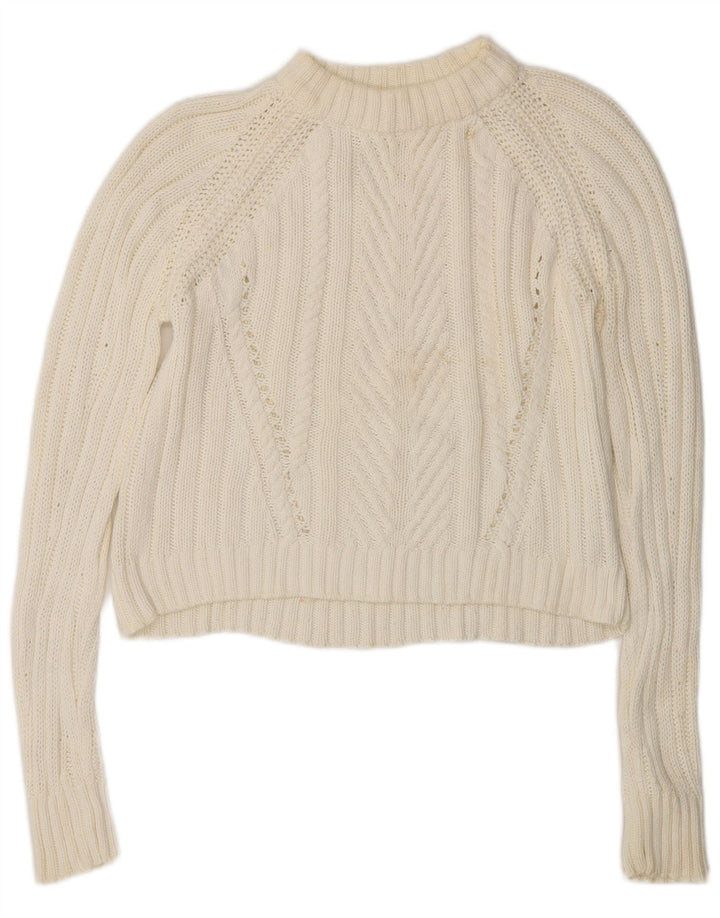 Zara Donna Maglione Corto Oversize con Collo Dolcevita UK 10 Piccolo Bianco