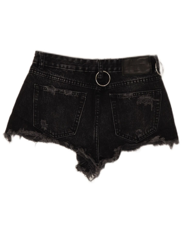 ZARA Womens Trafaluc Distressed Denim Shorts EU 34 2XS W24  Black