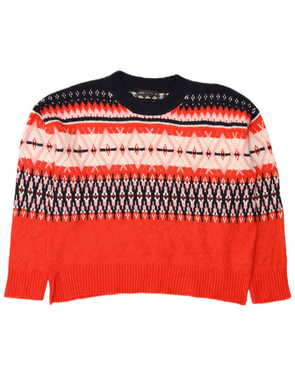 Marks & Spencer Maglione girocollo da donna UK 16 Large Red Fair Isle