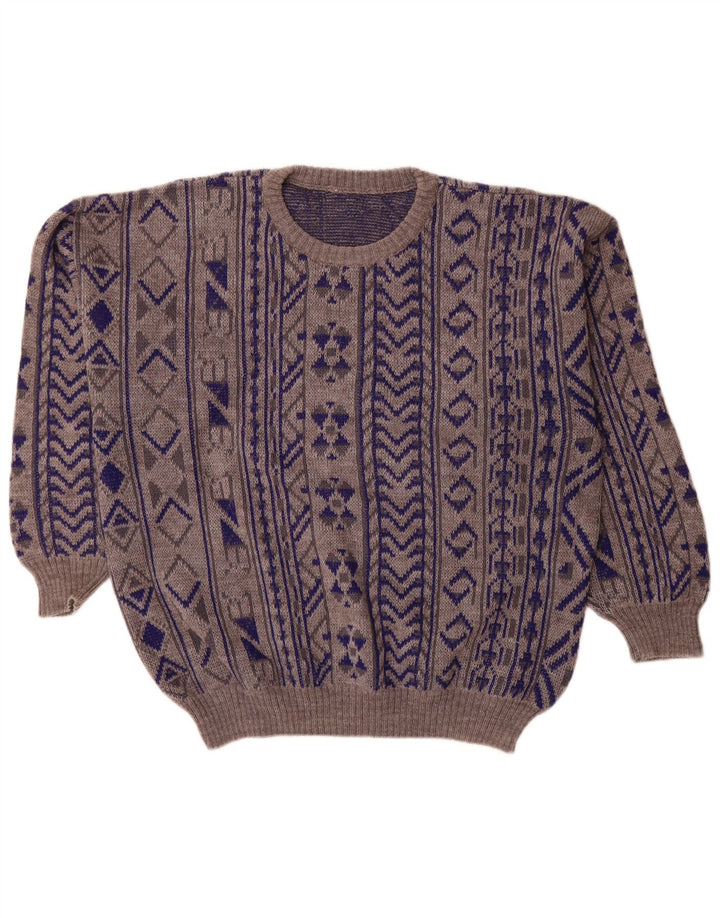 Maglione maglione girocollo vintage da uomo 2XL blu geometrico