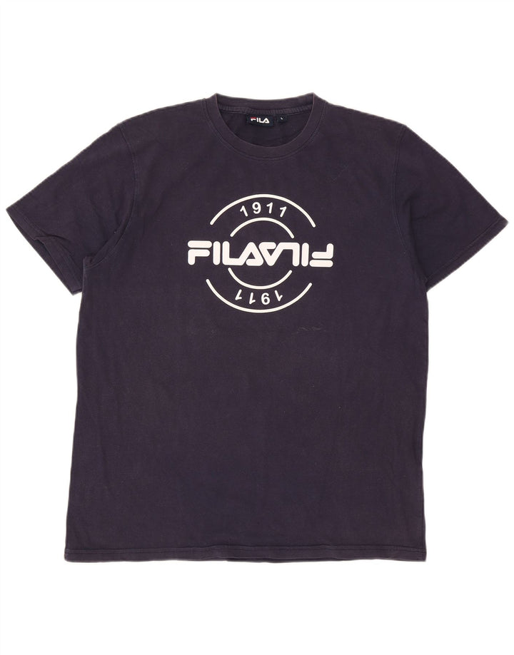 T-shirt grafica da uomo Fila Top Large in cotone blu navy