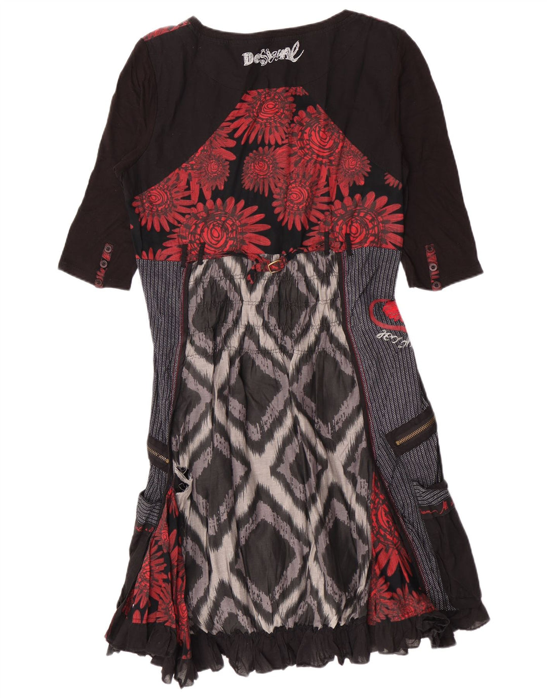 Abito impero da donna Desigual EU 42 grande cotone patchwork nero