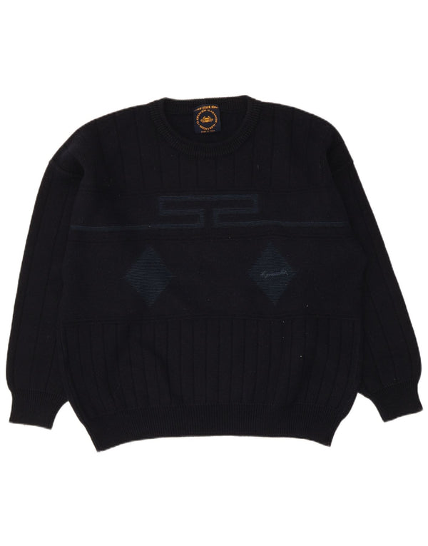 Il Granchio Maglione da uomo girocollo, maglione grande blu navy a rombi/diamante