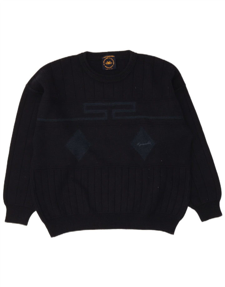 Il Granchio Maglione da uomo girocollo, maglione grande blu navy a rombi/diamante