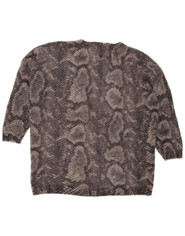 Marks & Spencer Womens V-Neck Jumper Sweater UK 22 2XL Grey Animal Print