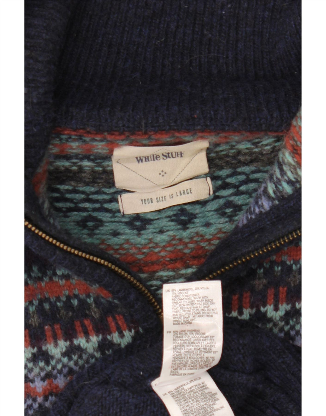 Maglione da uomo con collo alto di White Stuff, grande lana Fair Isle blu navy