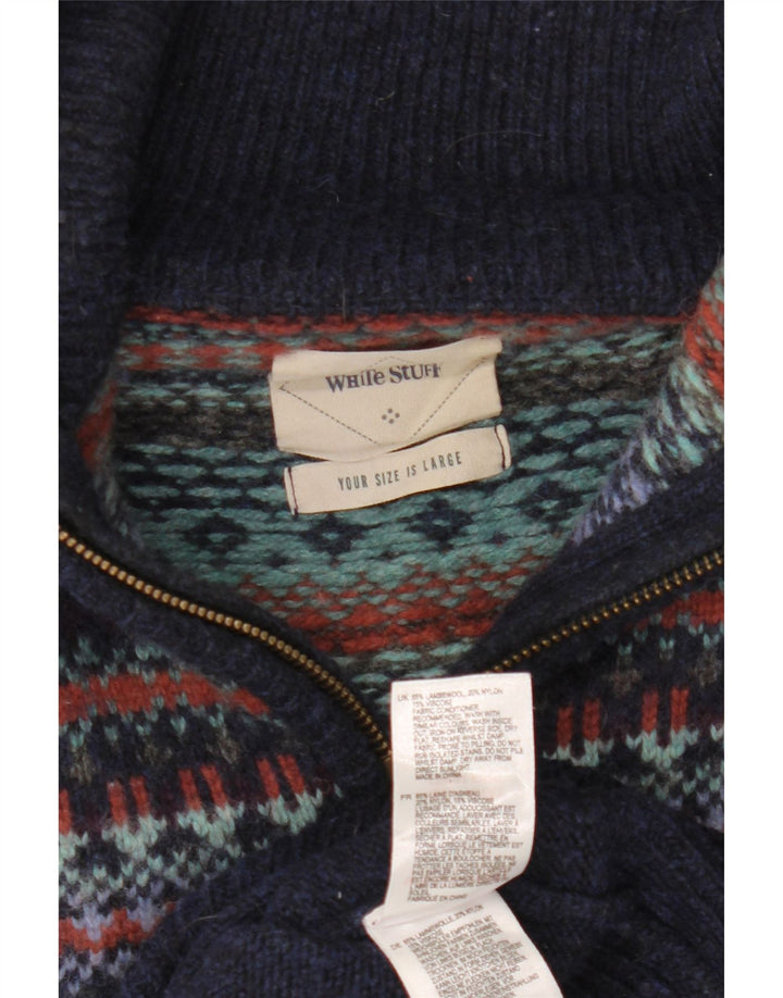 Maglione da uomo con collo alto di White Stuff, grande lana Fair Isle blu navy