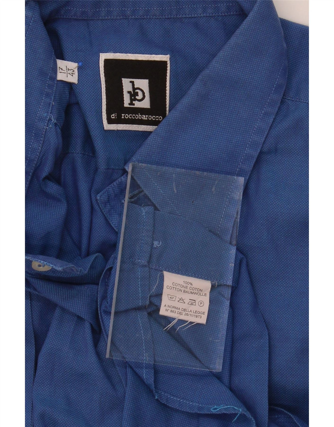 ROCCOBAROCCO Mens Short Sleeve Shirt Size 17 43 XL Blue Cotton Vintage Roccobarocco and Second-Hand Roccobarocco from Messina Hembry 