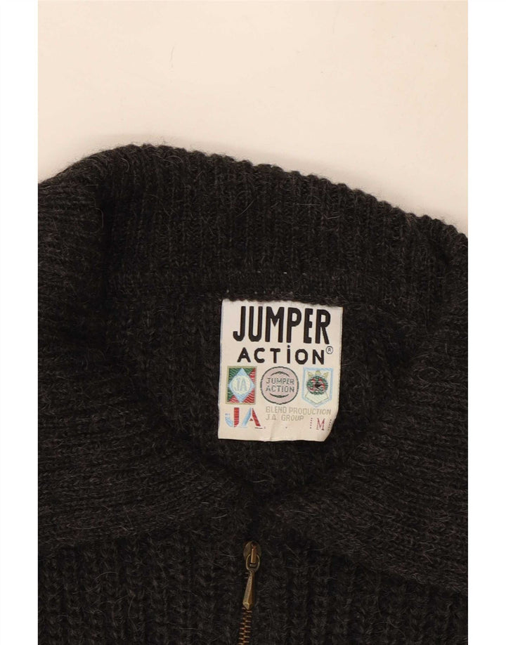 Maglione vintage da uomo con collo alto in lana grigio medio