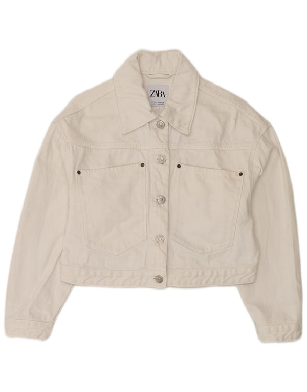 Giacca di jeans oversize corta da donna Zara UK 6 XS cotone bianco