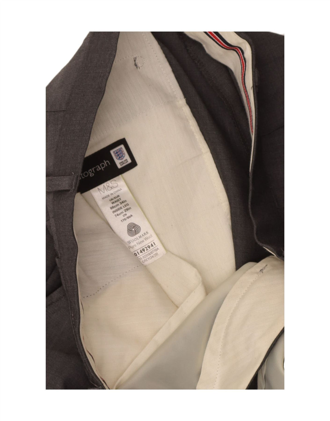 Pantaloni da abito dritti autografi da uomo Marks & Spencer W34 L29 lana grigia