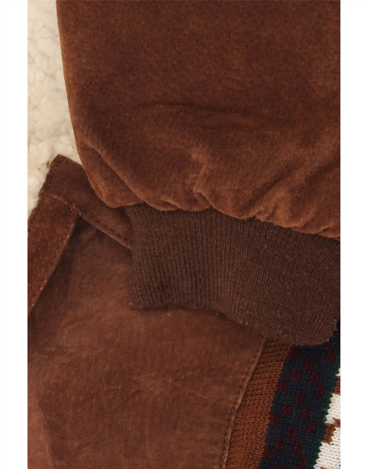 Giacca vintage da uomo Sherpa vestibilità ampia UK 44 2XL Pelle geometrica marrone