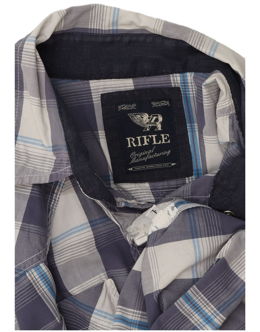 Camicia a maniche corte da uomo Rifle, motivo a quadri blu grande