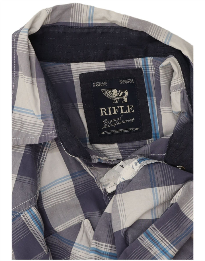 Camicia a maniche corte da uomo Rifle, motivo a quadri blu grande