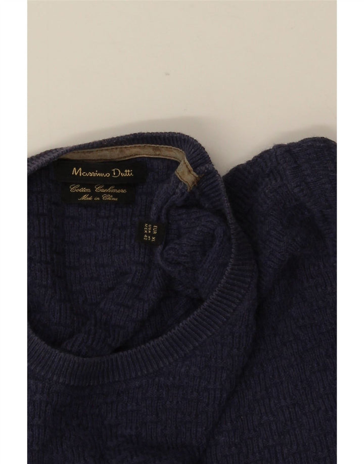 MASSIMO DUTTI Maglione maglione girocollo da uomo XL in cotone blu