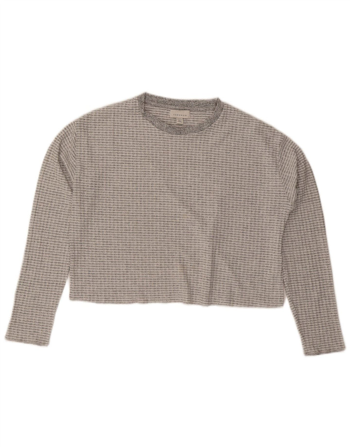 Topshop Donna Crop Top Manica Lunga UK 14 Poliestere Grigio Medio